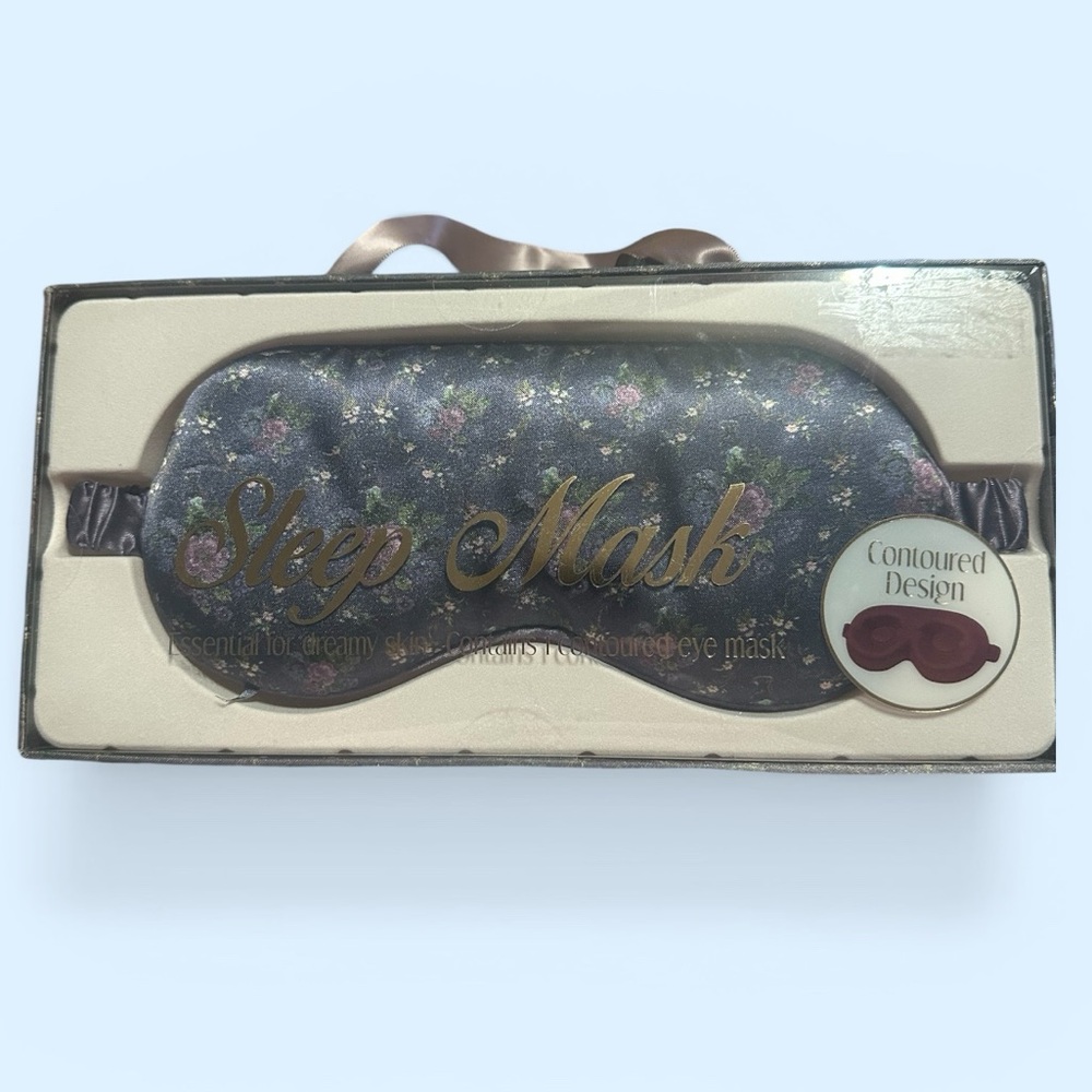 Navy Floral Print Contoured Eye Mask NIB Satin & Spandex